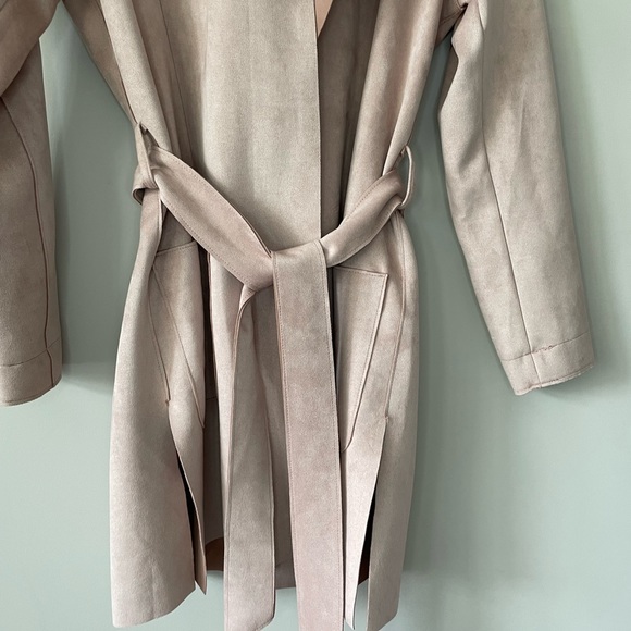 Zara blush oversized dusty pink faux suede open front hooded jacket X small - Picture 8 of 13